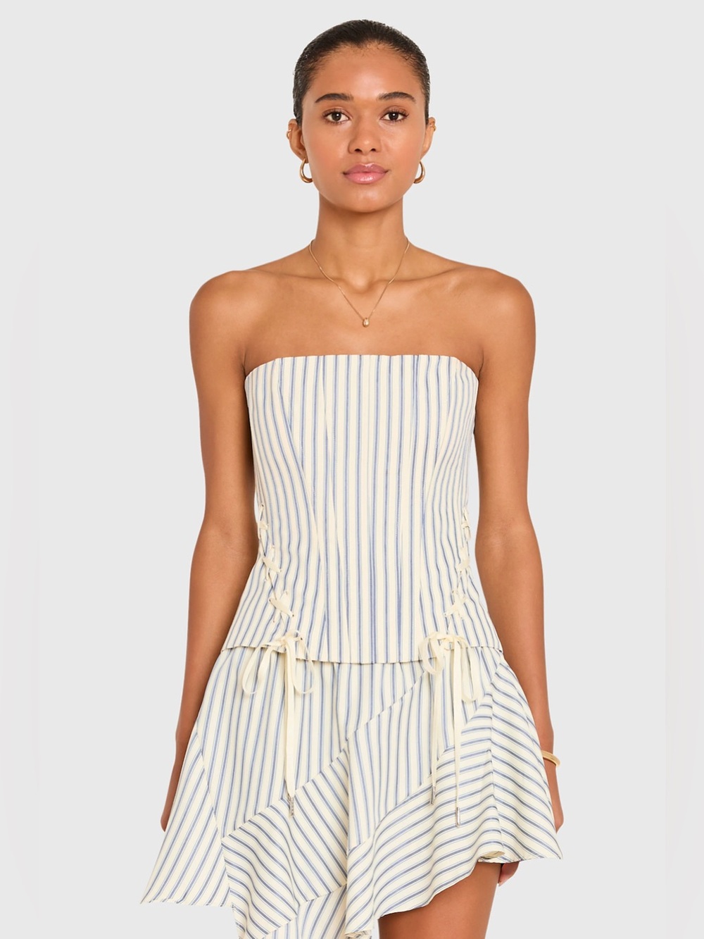 Amanda Uprichard Cream and Blue Striped Strapless Top